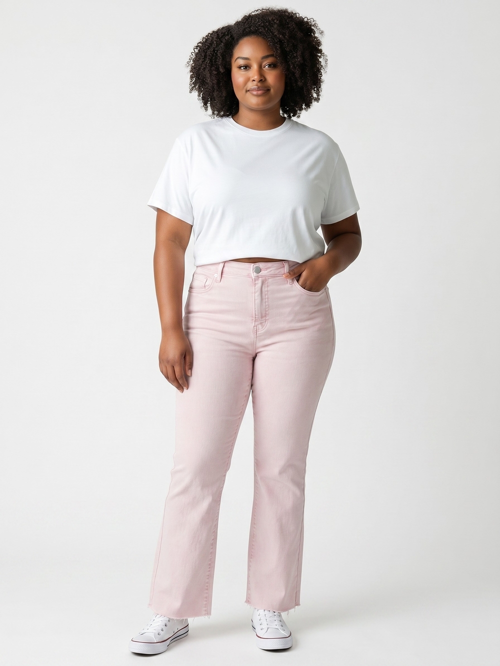 Risen Acid Wash Pink High Rise Tummy Control Straight Jean With Raw Hem